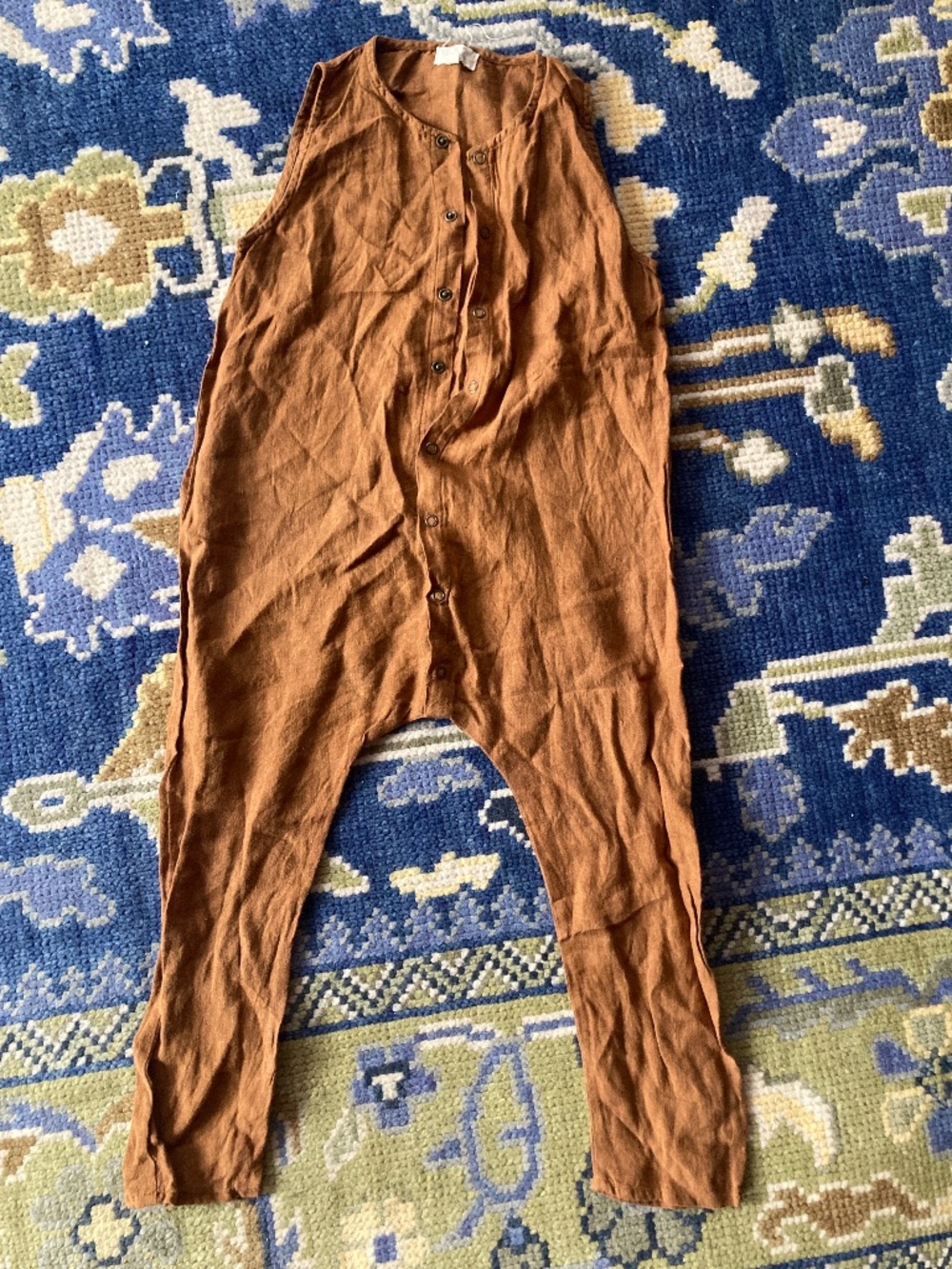 The Simple Folk Linen The Forest Playsuit in Terracotta Size 3-4